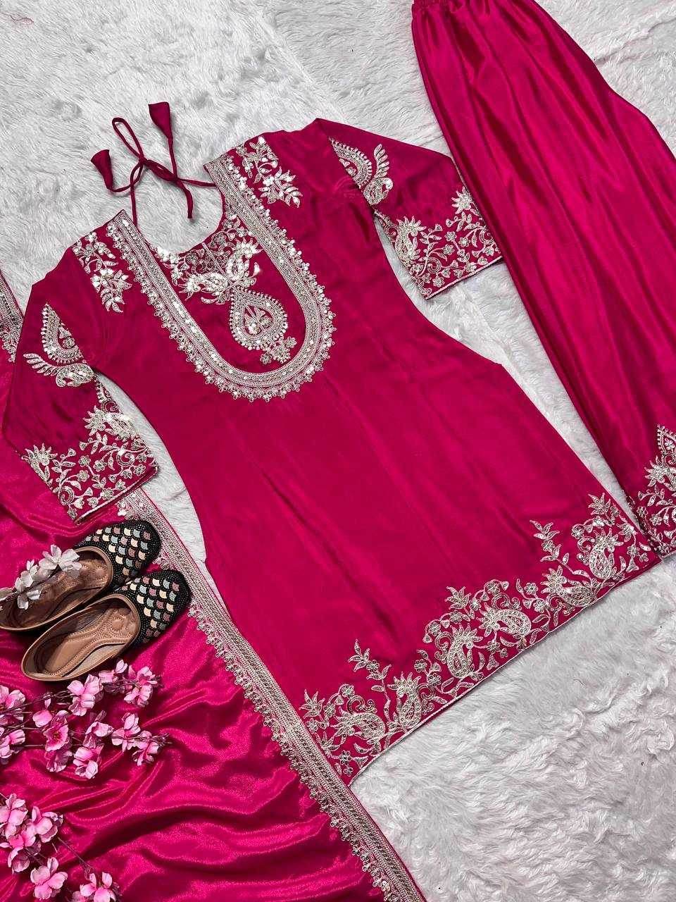Chinon Silk Ladies Embroidery Designer Suit - MYLUXURY LANE ENTERPRISE